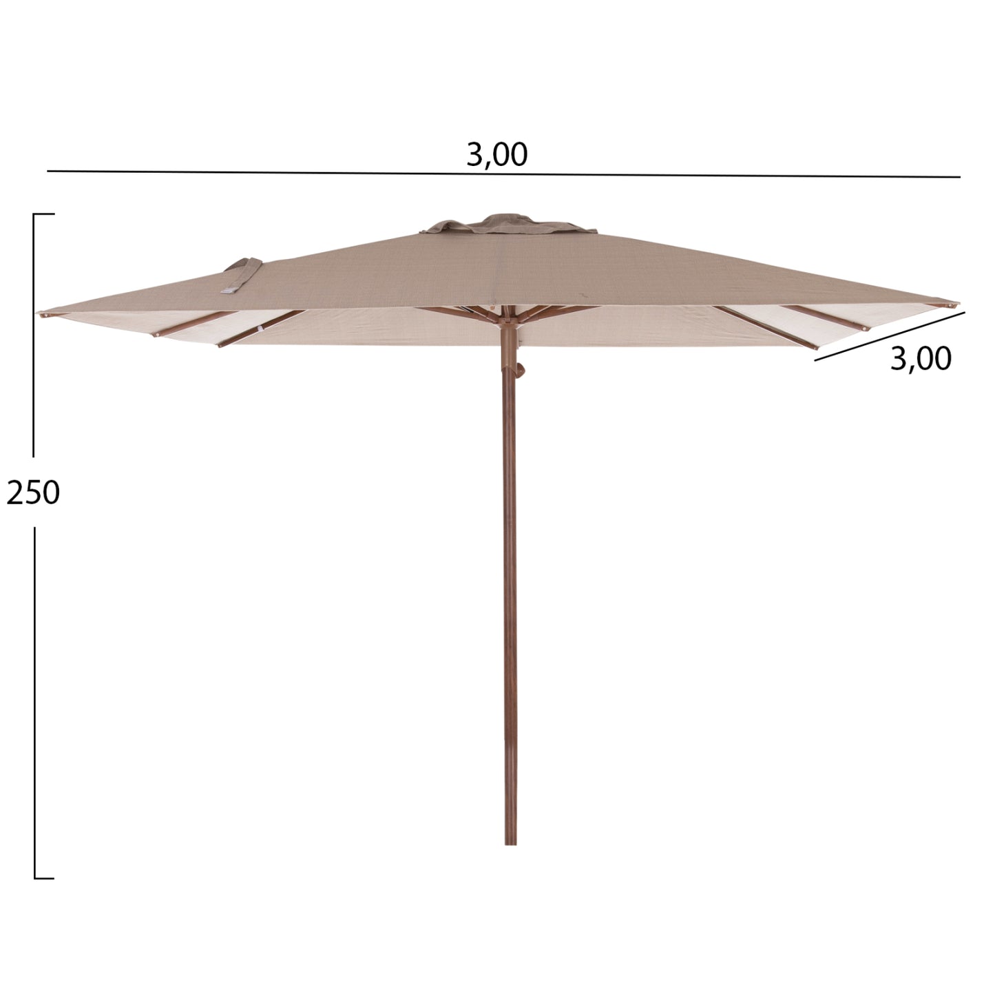 PROFESSIONAL UMBRELLA 3x3m GLADELL HM6604.02 BEIGE SHADE-HEAT TRANSFER ALUMINUM