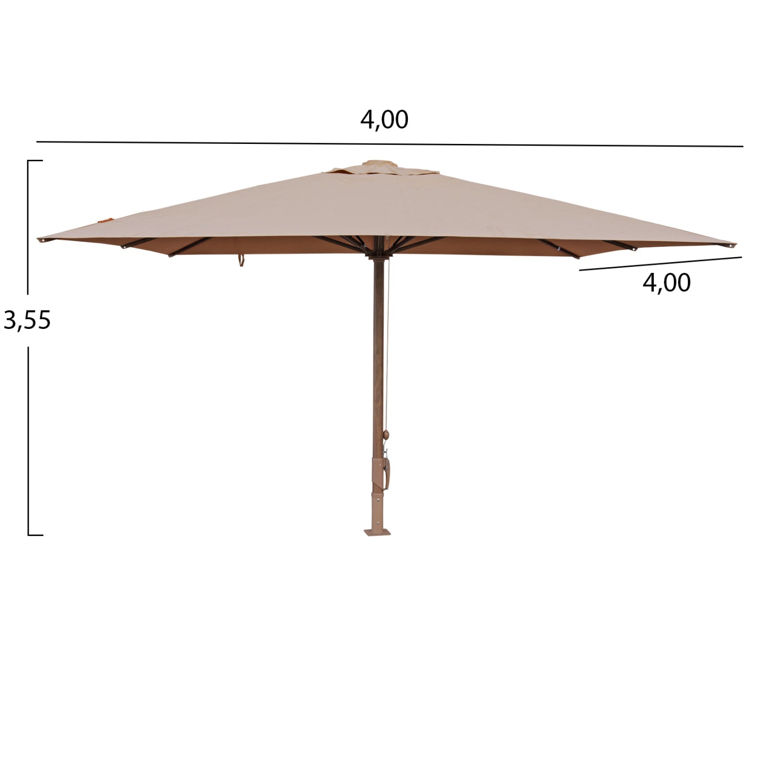 PROFESSIONAL UMBRELLA 4x4m GLADELL HM6605.02 HEAT TRANSFER ALUMINUM--ACRYLIC SHADE IN SAND BEIGE