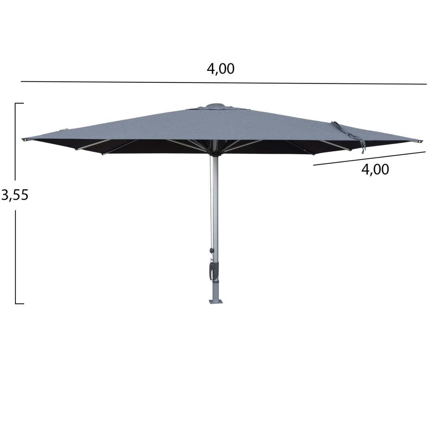 PROFESSIONAL UMBRELLA 4x4x3.55Hm GLADELL HM6605.01 ANODIZED ALUMINUM--ACRYLIC SHADE IN GREY