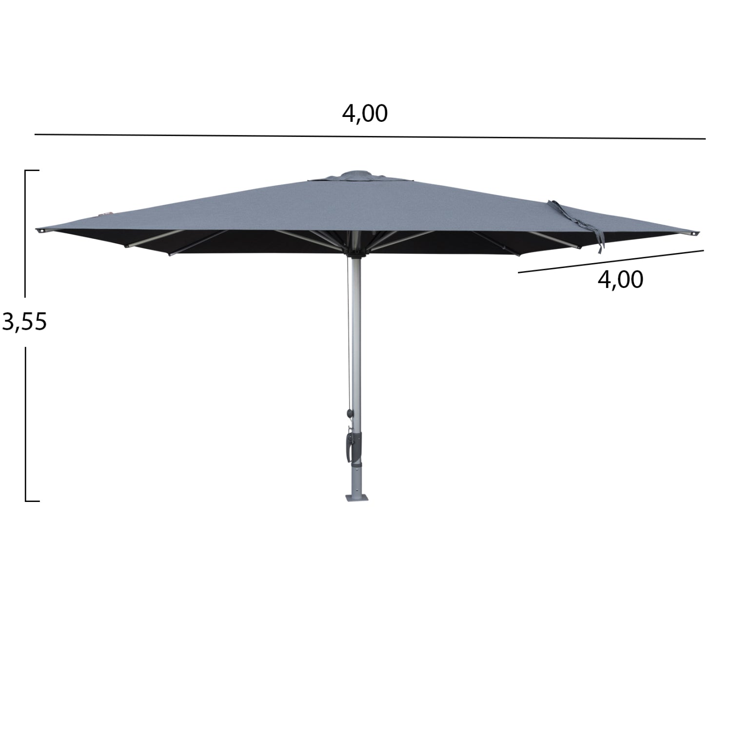 PROFESSIONAL UMBRELLA 4x4x3.55Hm GLADELL HM6605.01 ANODIZED ALUMINUM--ACRYLIC SHADE IN GREY