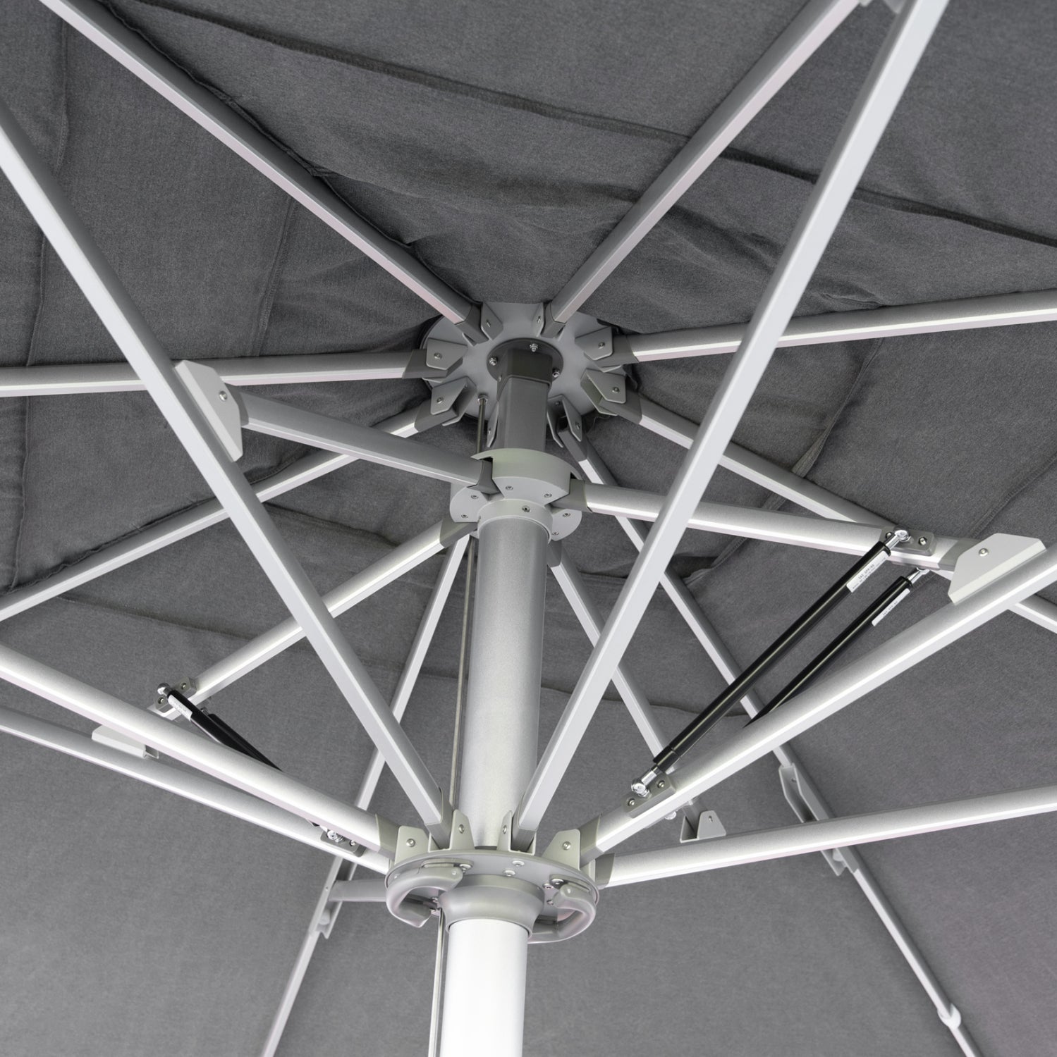 PROFESSIONAL UMBRELLA 4x4x3.55Hm GLADELL HM6605.01 ANODIZED ALUMINUM--ACRYLIC SHADE IN GREY