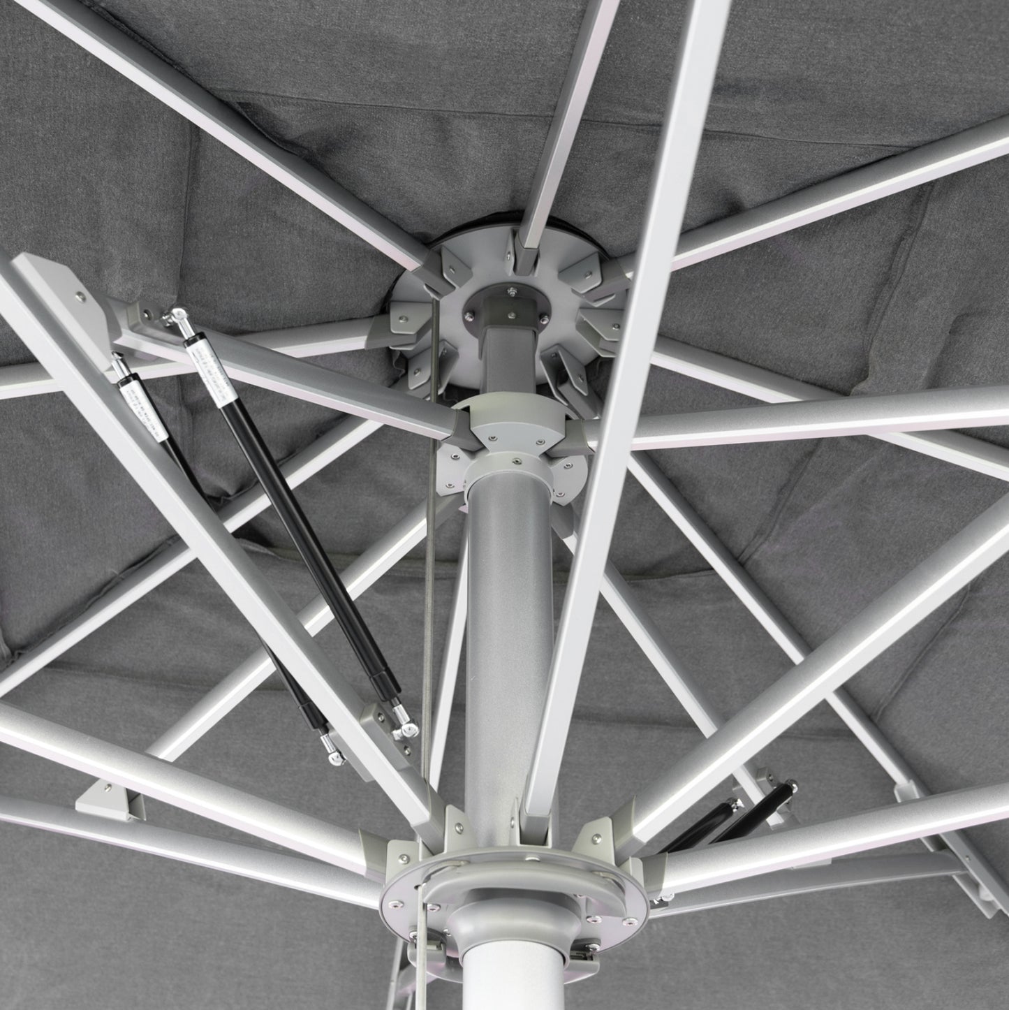 PROFESSIONAL UMBRELLA 4x4x3.55Hm GLADELL HM6605.01 ANODIZED ALUMINUM--ACRYLIC SHADE IN GREY