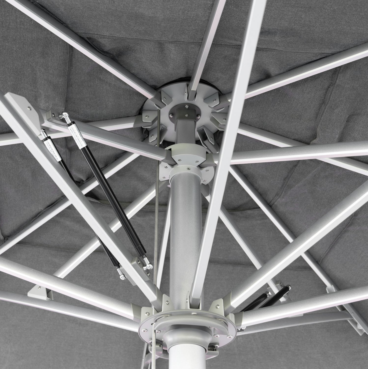 PROFESSIONAL UMBRELLA 4x4x3.55Hm GLADELL HM6605.01 ANODIZED ALUMINUM--ACRYLIC SHADE IN GREY