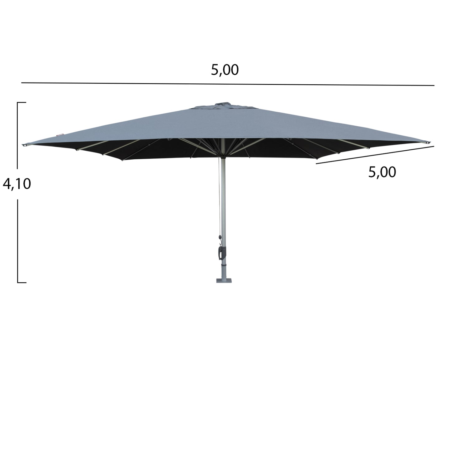 PROFESSIONAL ALUMINUM UMBRELLA 5x5m POLLIN HM6606.01 ACRYLIC SHADE IN GREY