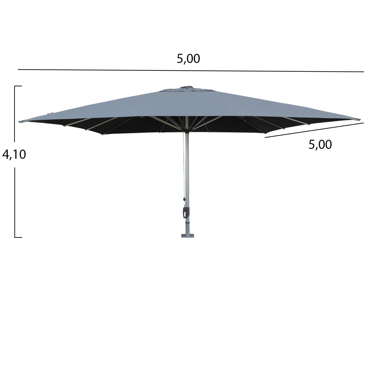 PROFESSIONAL ALUMINUM UMBRELLA 5x5m POLLIN HM6606.01 ACRYLIC SHADE IN GREY