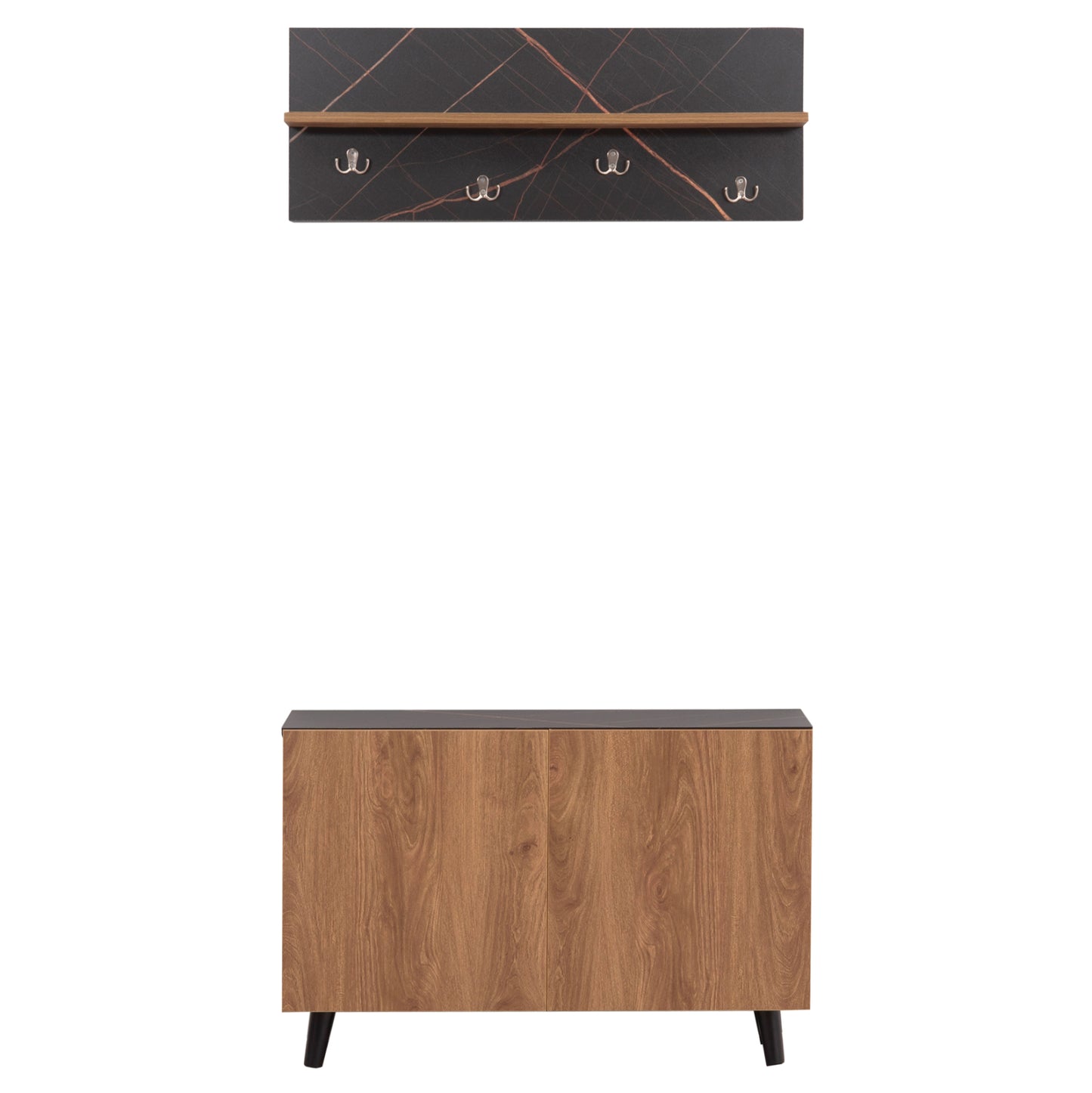 ENTRYWAY FURNITURE SET DELPHINE HM8876.12 MELAMINE IN BLACK MARBLE-NATURAL WOOD 80x31.5x52Hcm.