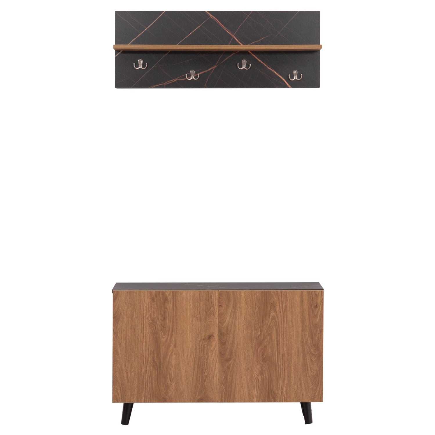 ENTRYWAY FURNITURE SET DELPHINE HM8876.12 MELAMINE IN BLACK MARBLE-NATURAL WOOD 80x31.5x52Hcm.