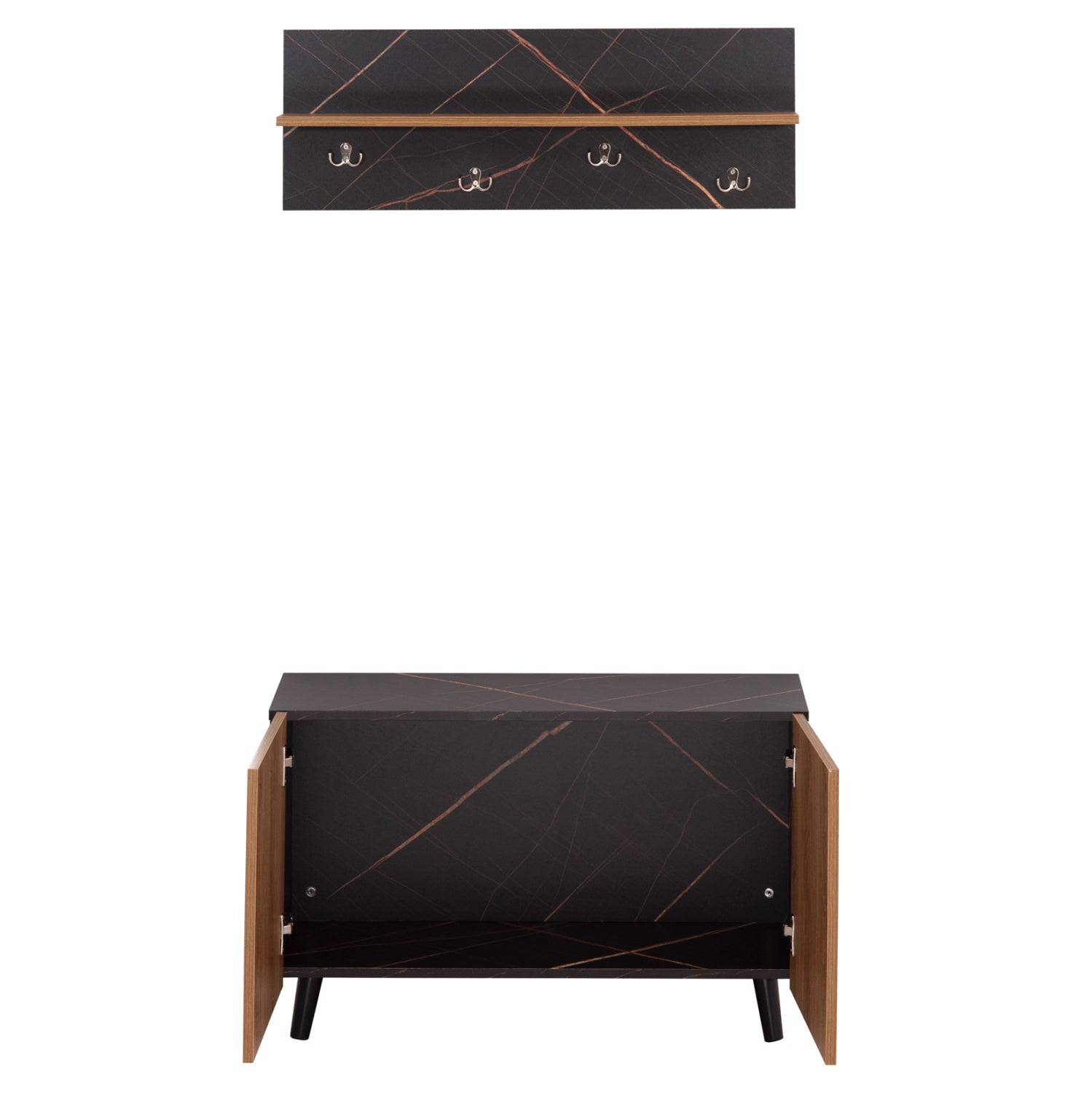ENTRYWAY FURNITURE SET DELPHINE HM8876.12 MELAMINE IN BLACK MARBLE-NATURAL WOOD 80x31.5x52Hcm.