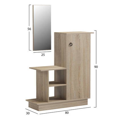 ENTRANCE FURNITURE WITH WALL MIRROR SONG HM18379.01 MELAMINE IN SONAMA 80x30x90Hcm