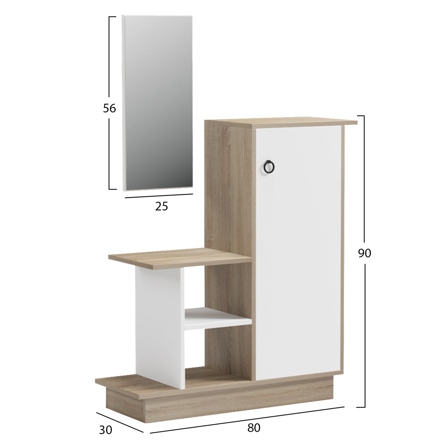 ENTRANCE FURNITURE WITH WALL MIRROR SONG HM18379.11 MELAMINE IN SONAMA/WHITE 80x30x90Hcm