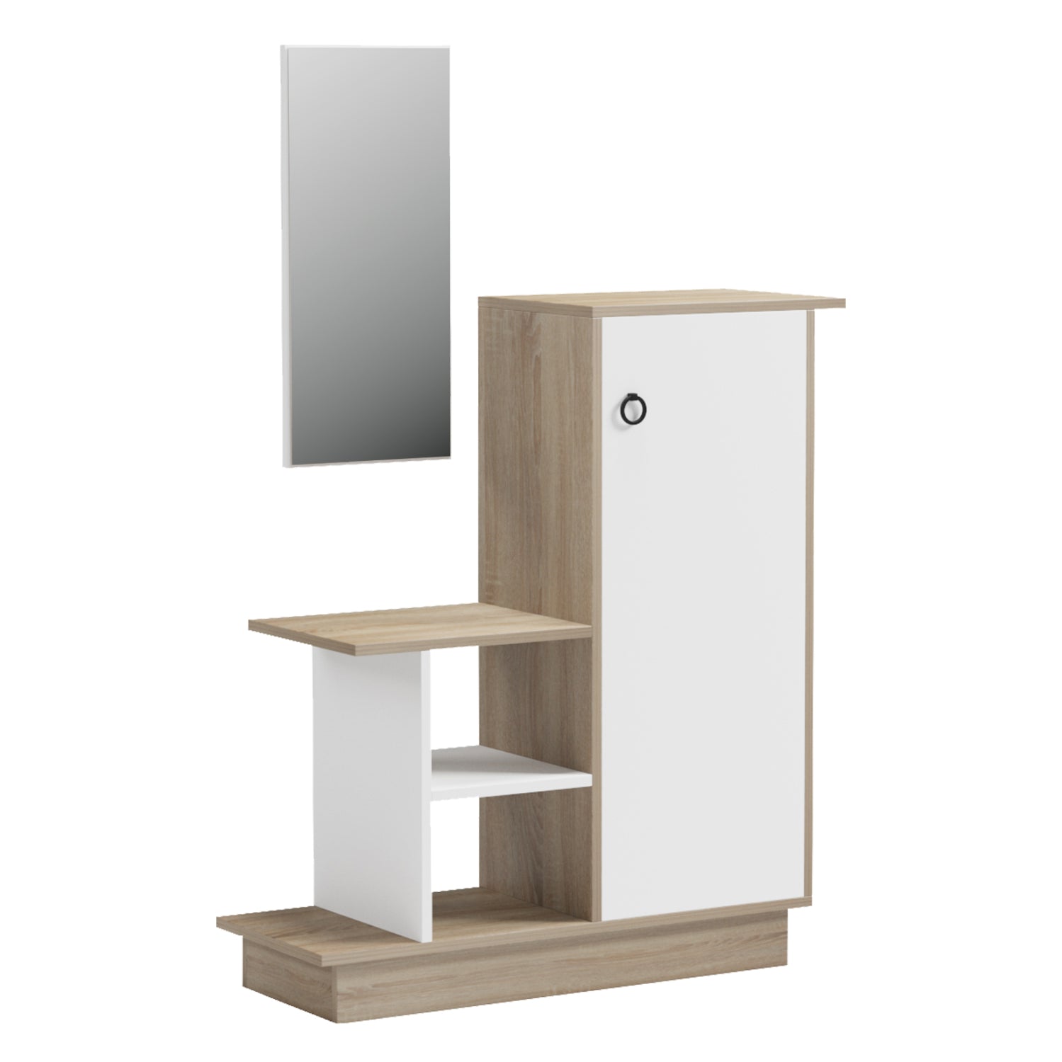 ENTRANCE FURNITURE WITH WALL MIRROR SONG HM18379.11 MELAMINE IN SONAMA/WHITE 80x30x90Hcm