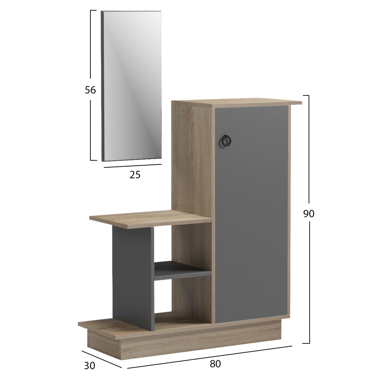 ENTRANCE FURNITURE WITH WALL MIRROR SONG HM18379.13 MELAMINE IN SONAMA/GREY 80x30x90Hcm