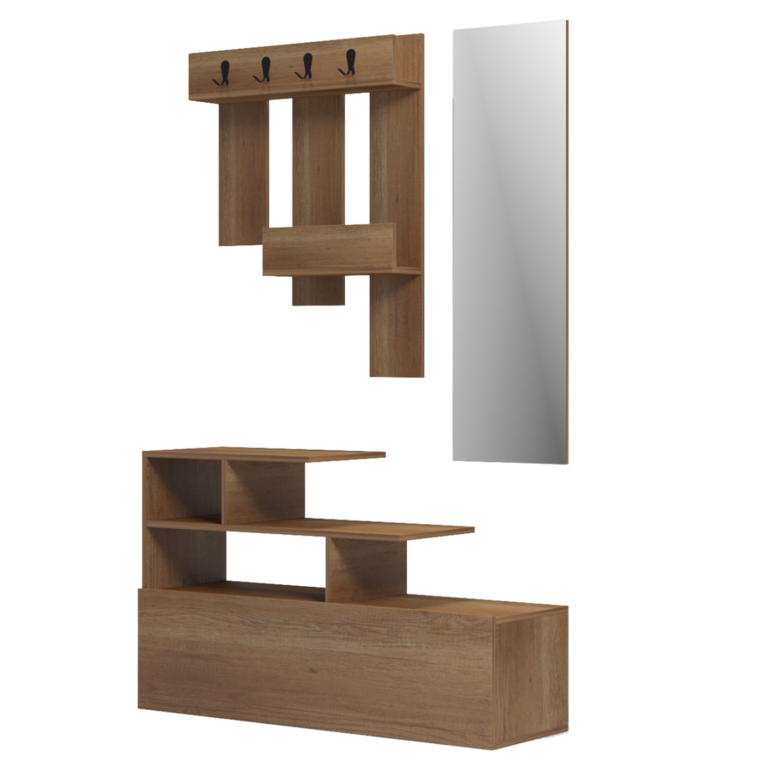 ENTRANCE FURNITURE WITH WALL MIRROR MEZZO HM18380.01 MELAMINE IN NATURAL 100x30x61Hcm