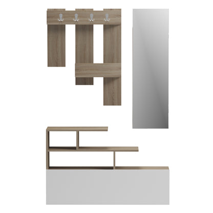 ENTRANCE FURNITURE WITH WALL MIRROR MEZZO HM18380.11 MELAMINE IN SONAMA/WHITE 100x30x61Hcm