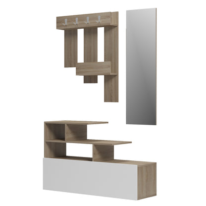 ENTRANCE FURNITURE WITH WALL MIRROR MEZZO HM18380.11 MELAMINE IN SONAMA/WHITE 100x30x61Hcm