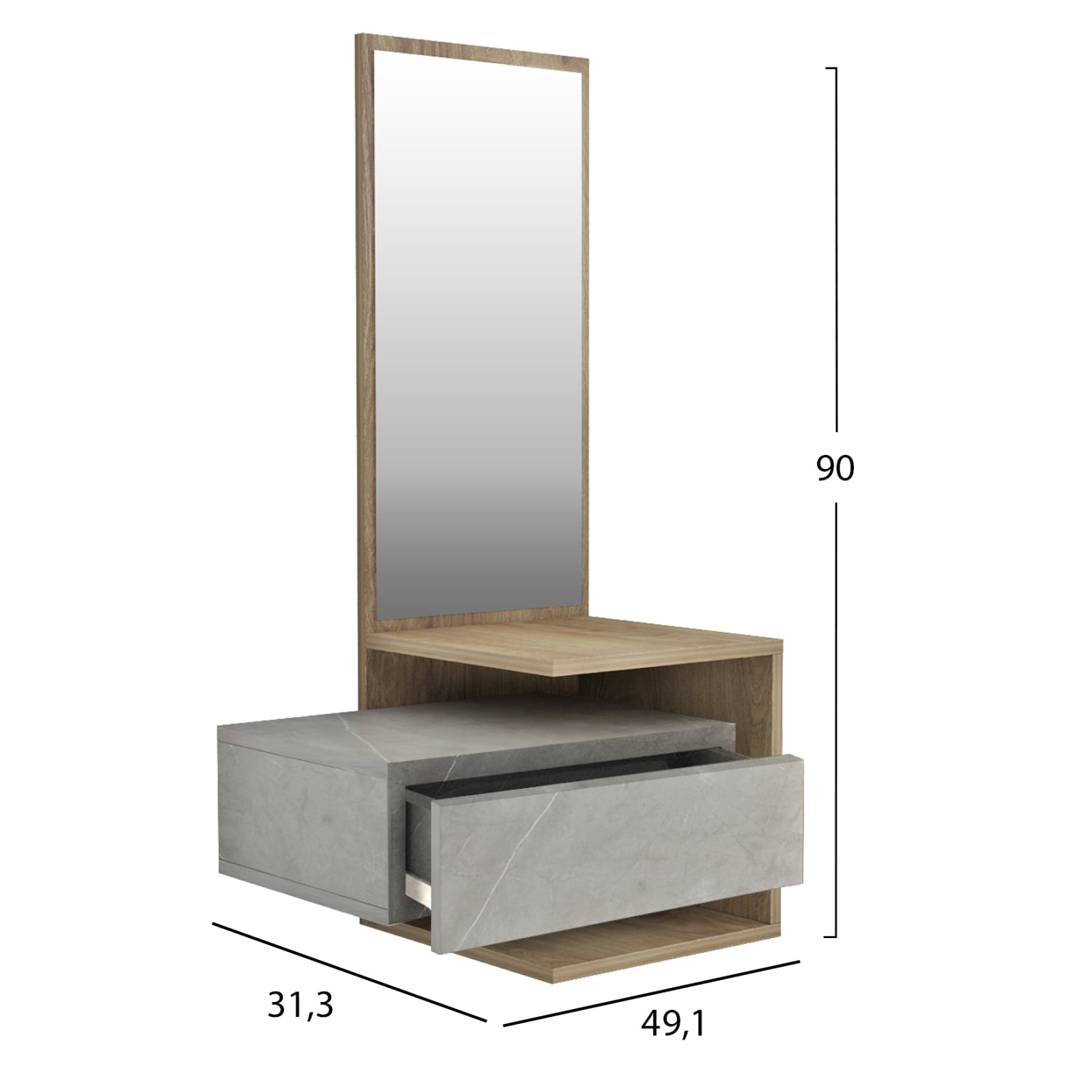 ENTRYWAY FURNITURE (WALL) WITH MIRROR MEARA HM8984.12 MELAMINE IN GREYISH STONE TEXTURE-NATURAL 49,1x31,3x90Hcm.