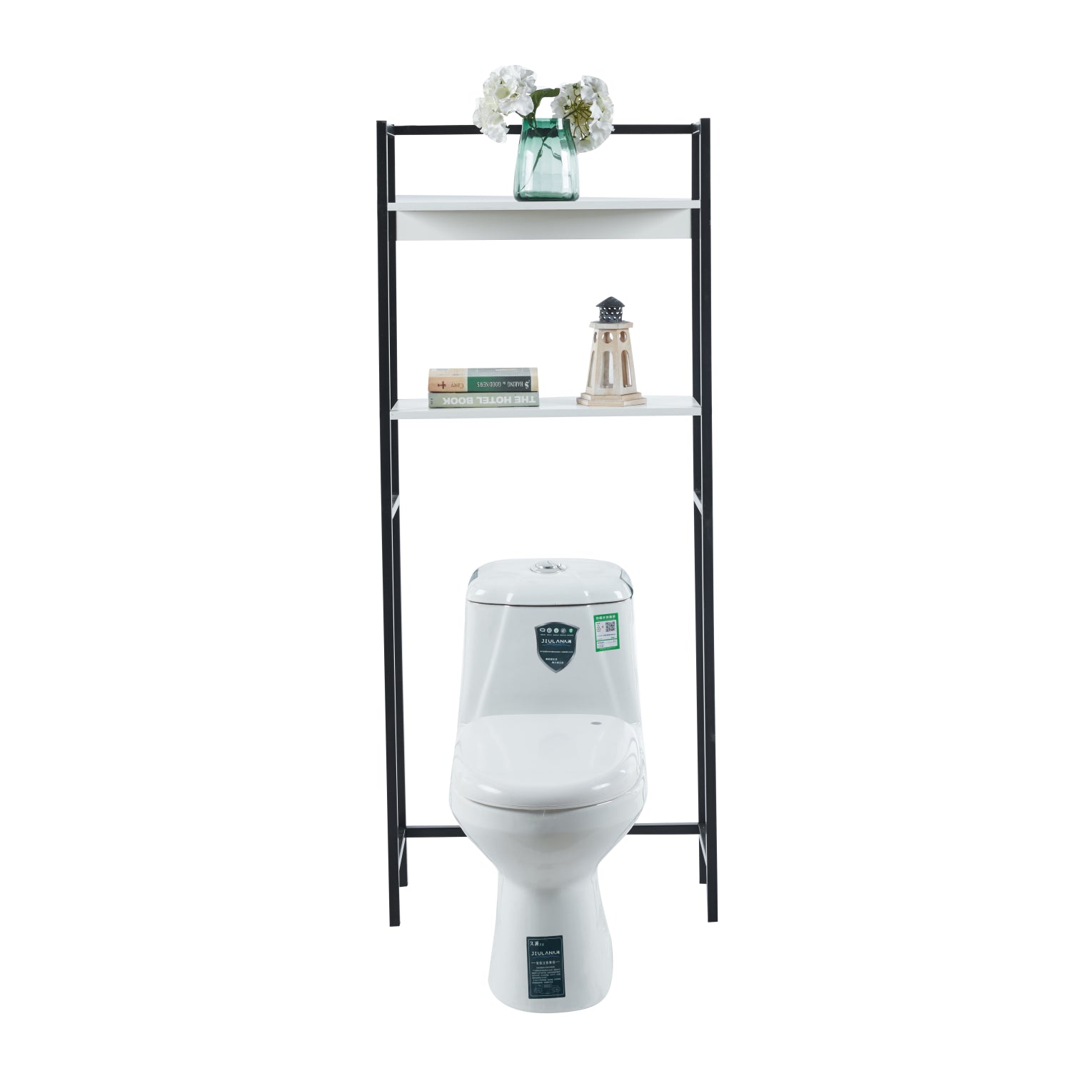 BATHROOM RACK HYGI HM18072.02 METAL FRAME IN BLACK-MDF SHELVES IN WHITE 64x25x156Hcm.
