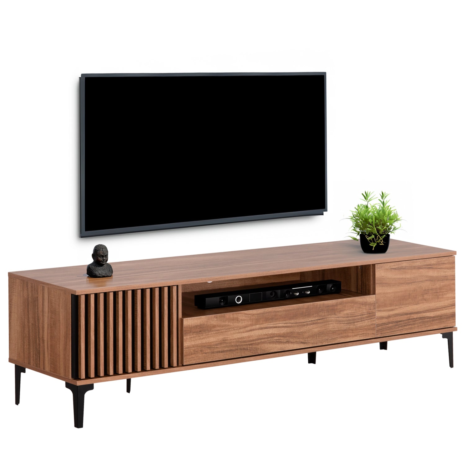 TV FURNITURE SERIES HARRY HM18008.01 MELAMINE IN NATURAL WOOD COLOR AND BLACK 200x40x47,5Hcm.