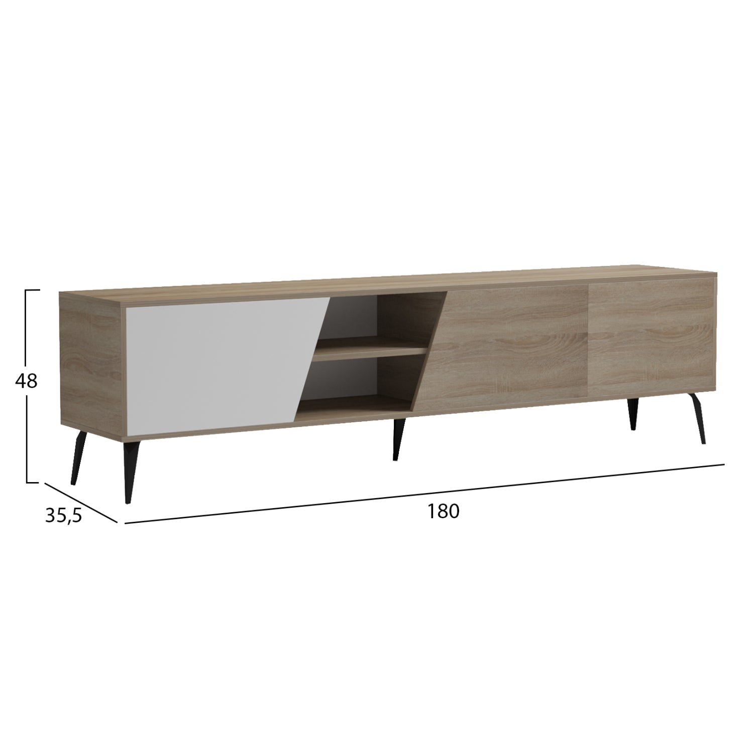 TV FURNITURE CATERRA HM18374.11 MELAMINE SONAMA/WHITE 180Χ35.5Χ48Hcm.