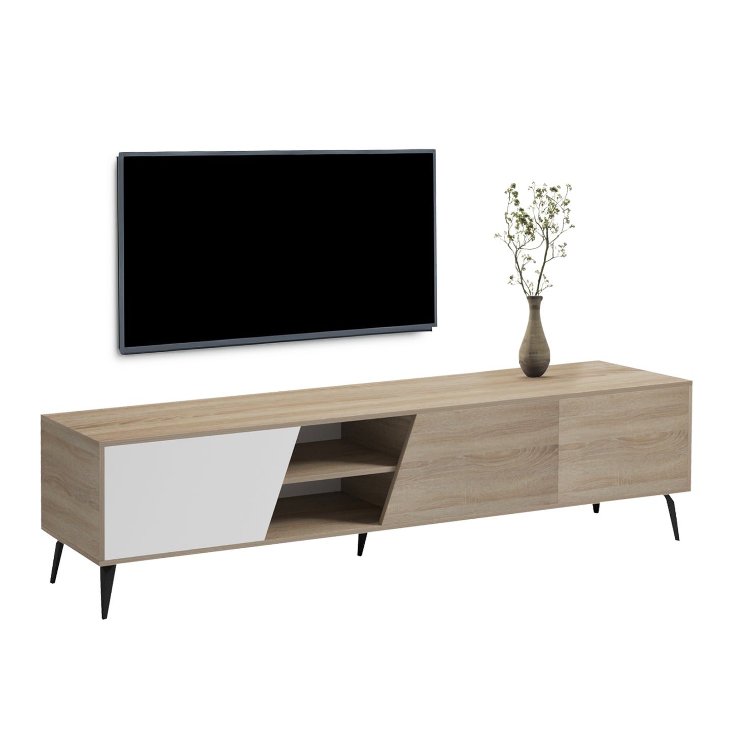 TV FURNITURE CATERRA HM18374.11 MELAMINE SONAMA/WHITE 180Χ35.5Χ48Hcm.
