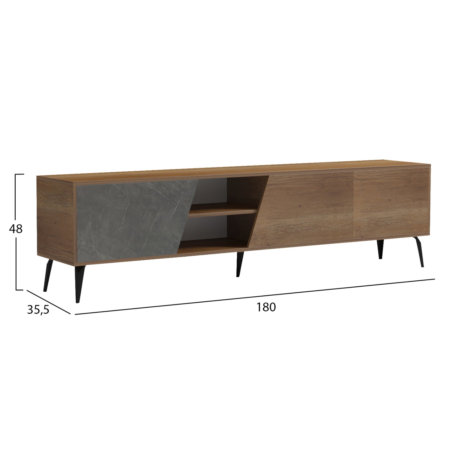 TV FURNITURE CATERRA HM18374.14 MELAMINE NATURAL-MOORE STONE 180Χ35.5Χ48Hcm.