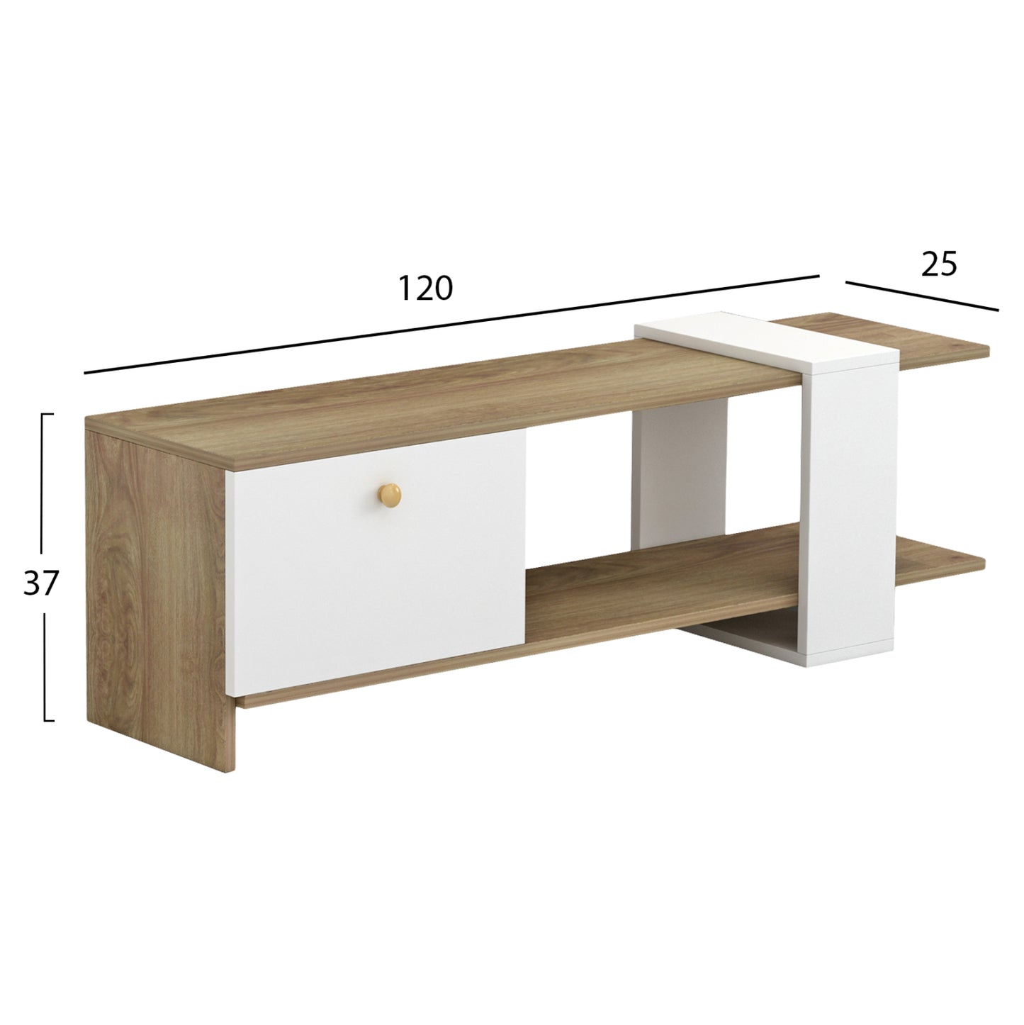 TV FURNITURE HENRIETTE HM8900.11 MELAMINE IN NATURAL-WHITE 120x25x37Hcm.