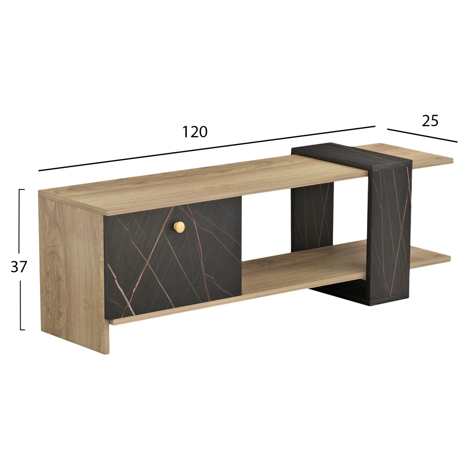 TV FURNITURE HENRIETTE HM8900.12 MELAMINE IN NATURAL-BLACK MARBLE 120x28.5x37,5Hcm.