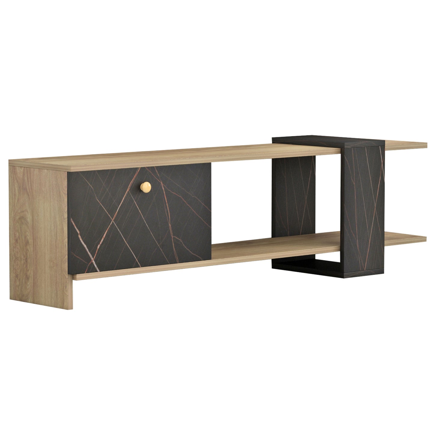 TV FURNITURE HENRIETTE HM8900.12 MELAMINE IN NATURAL-BLACK MARBLE 120x28.5x37,5Hcm.