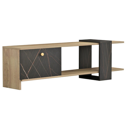 TV FURNITURE HENRIETTE HM8900.12 MELAMINE IN NATURAL-BLACK MARBLE 120x28.5x37,5Hcm.