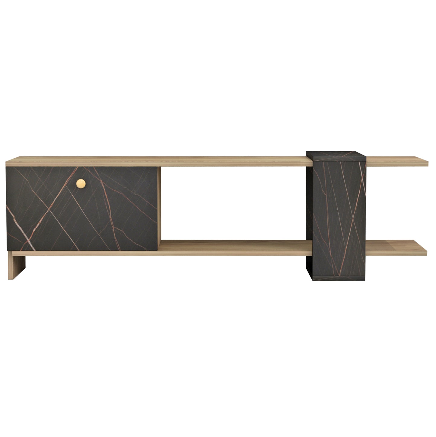 TV FURNITURE HENRIETTE HM8900.12 MELAMINE IN NATURAL-BLACK MARBLE 120x28.5x37,5Hcm.