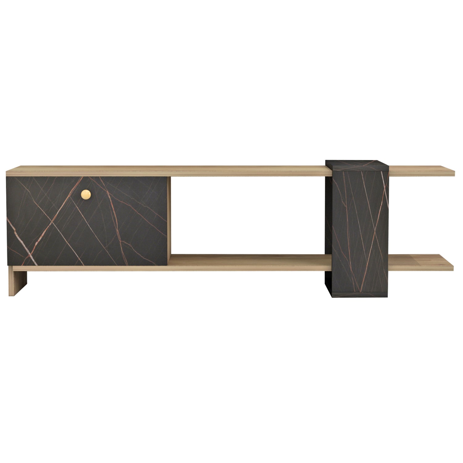 TV FURNITURE HENRIETTE HM8900.12 MELAMINE IN NATURAL-BLACK MARBLE 120x28.5x37,5Hcm.
