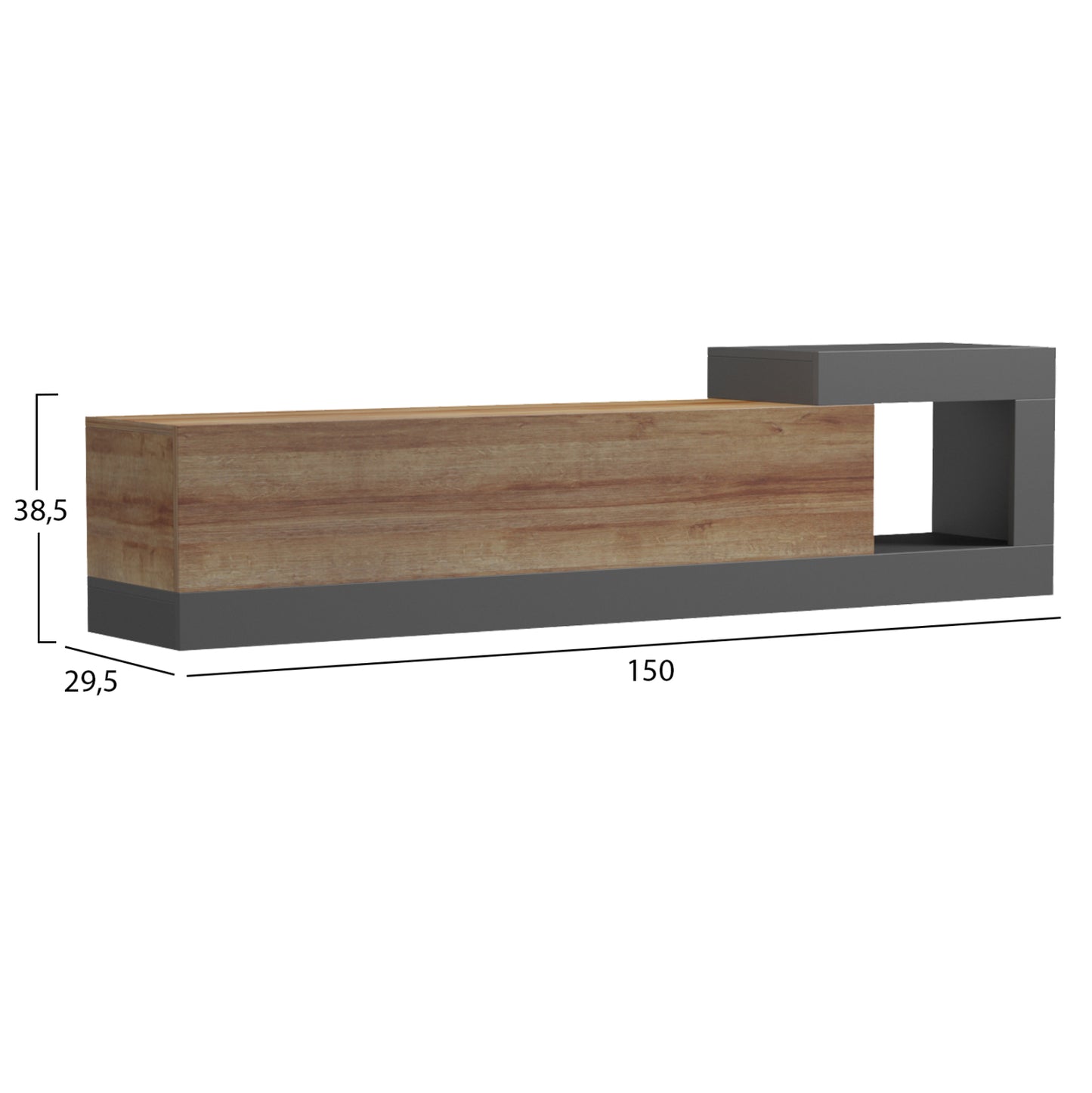 ON-WALL TV FURNITURE ESSENZA HM18372.13 MELAMINE IN OAK/GREY 150x29.6x38.6Hcm.