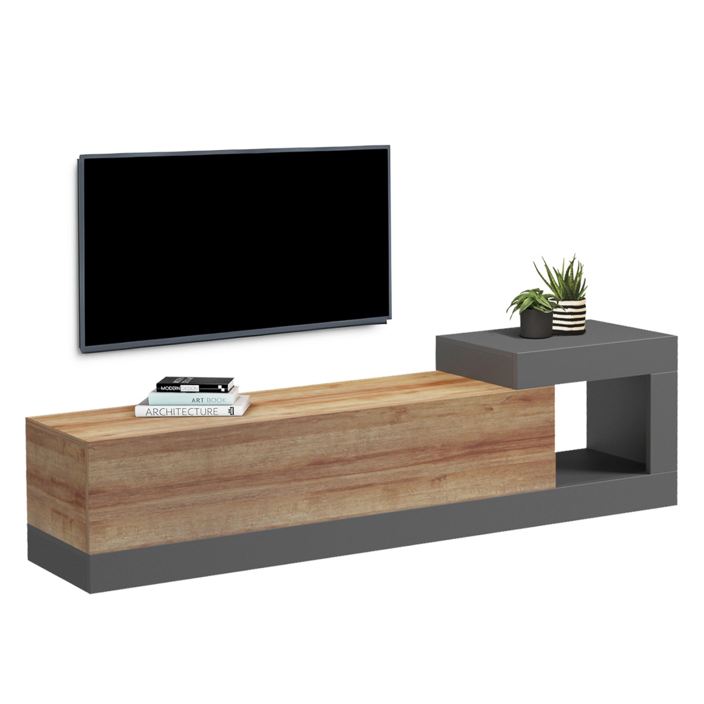 ON-WALL TV FURNITURE ESSENZA HM18372.13 MELAMINE IN OAK/GREY 150x29.6x38.6Hcm.