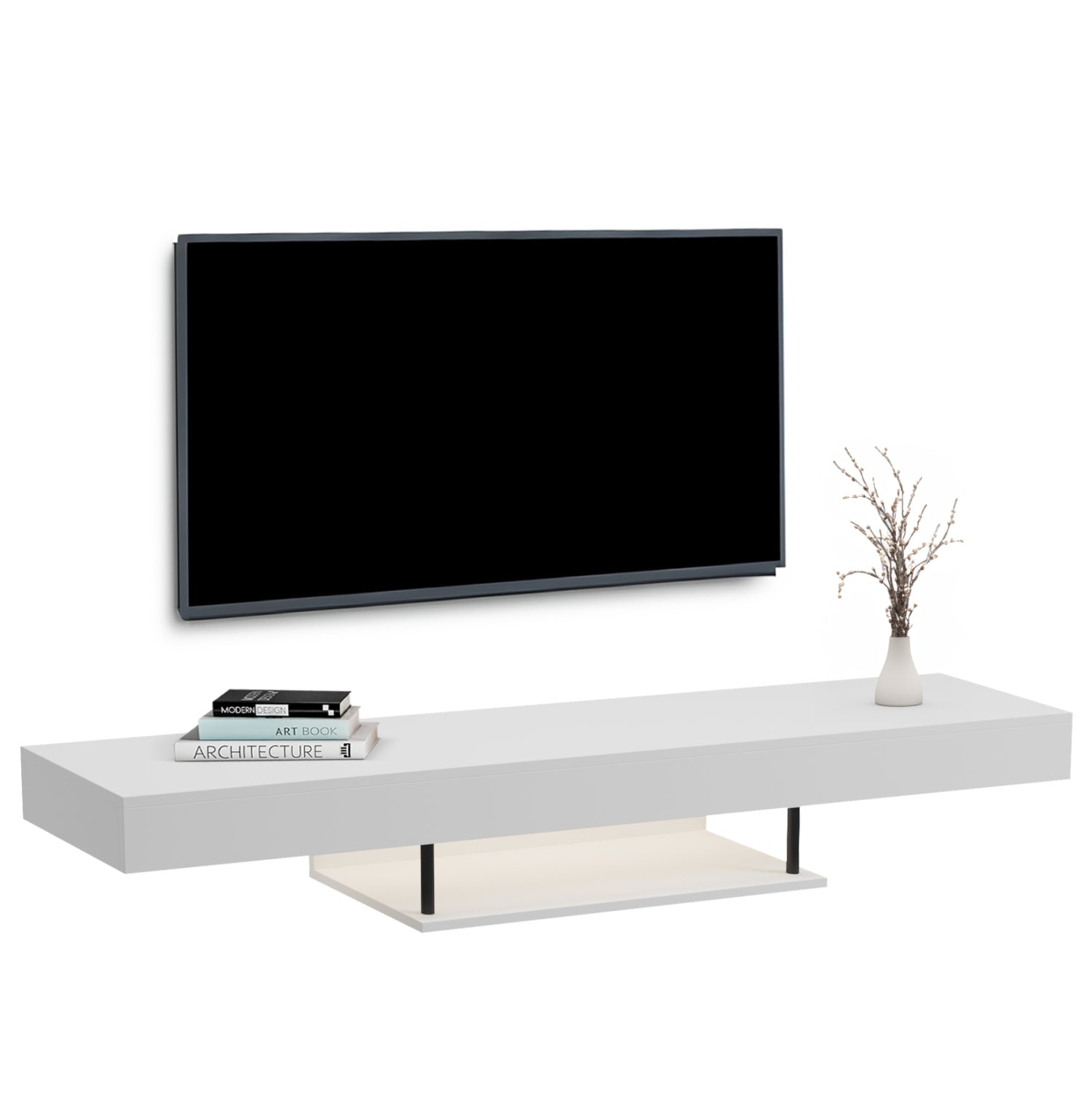 WALL HANGING TV STAND WITH LED SAVOR HM18381.02 MELAMINE IN WHITE 150x29.5x22Hcm