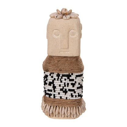 TABLE STATUETTE SUMBA HM4309 MADE OF WHITE PARAS STONE-BEADS-SEAGRASS ROPE 7x7x17Hcm.