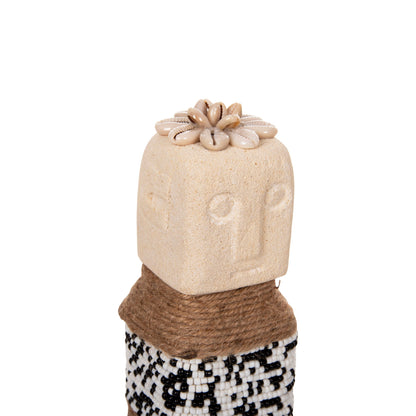 TABLE STATUETTE SUMBA HM4309 MADE OF WHITE PARAS STONE-BEADS-SEAGRASS ROPE 7x7x17Hcm.