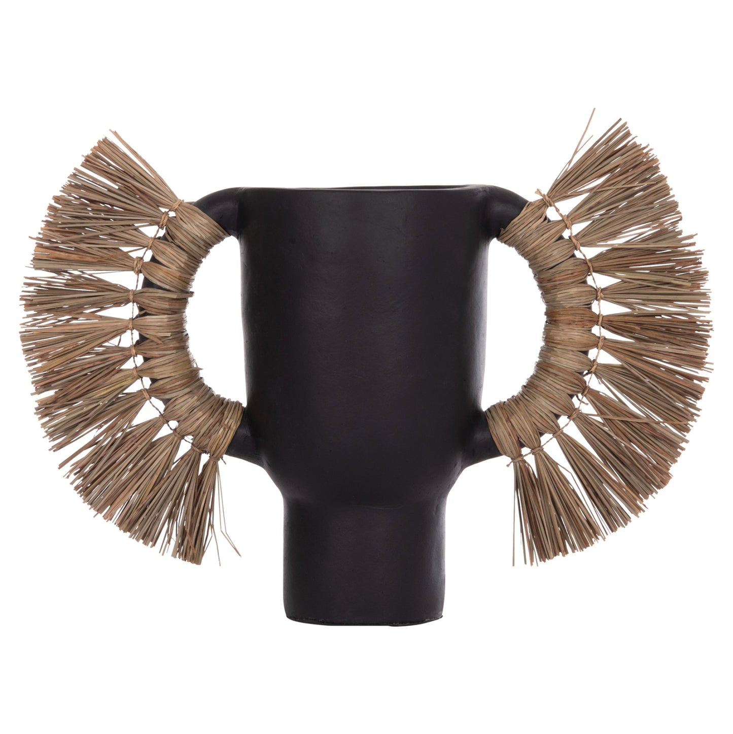DECORATIVE TABLE VASE ALICA HM4668.01L TERRACOTA IN BLACK COLOR & GRASS--64x22x38Hcm.