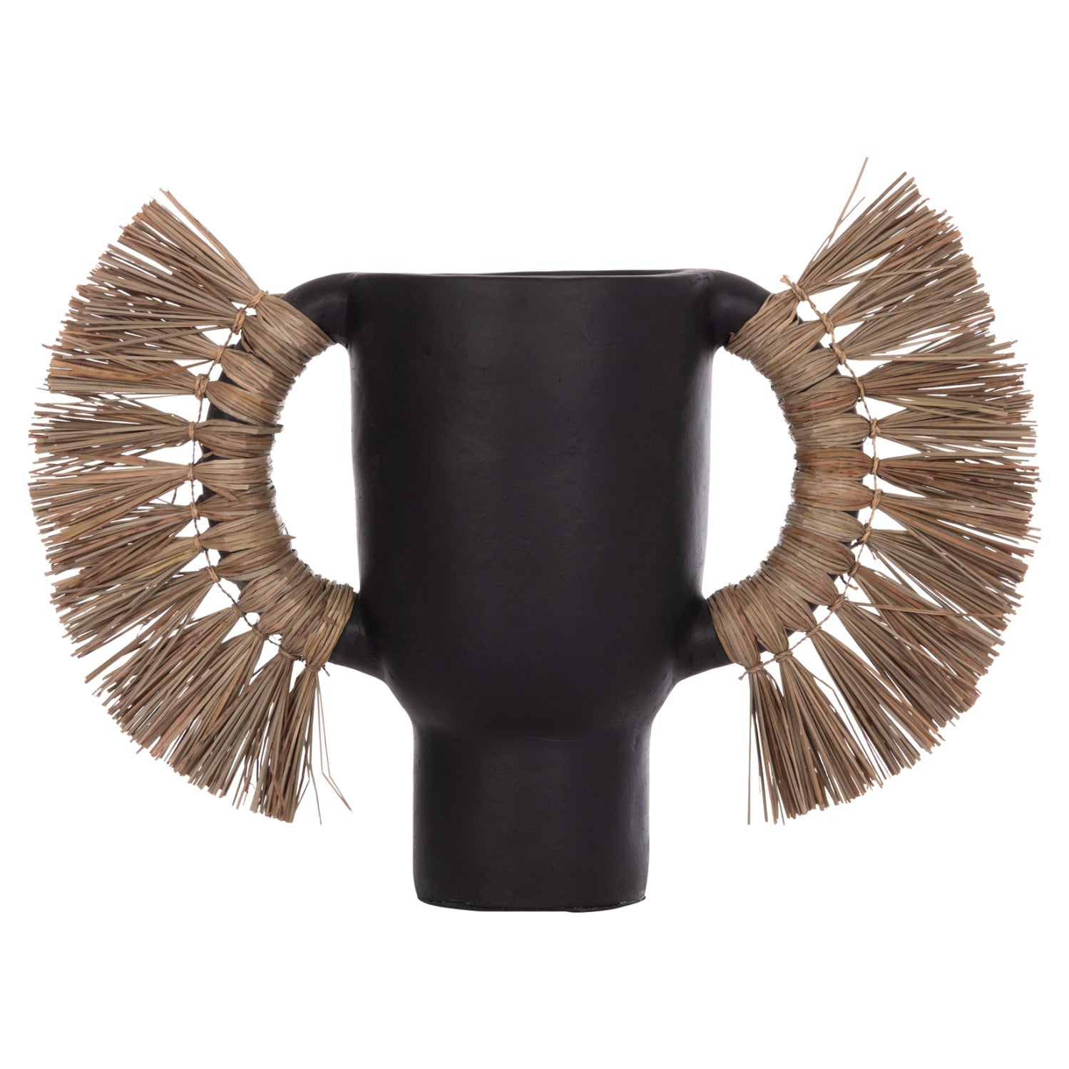 DECORATIVE TABLE VASE ALICA HM4668.01L TERRACOTA IN BLACK COLOR & GRASS--64x22x38Hcm.