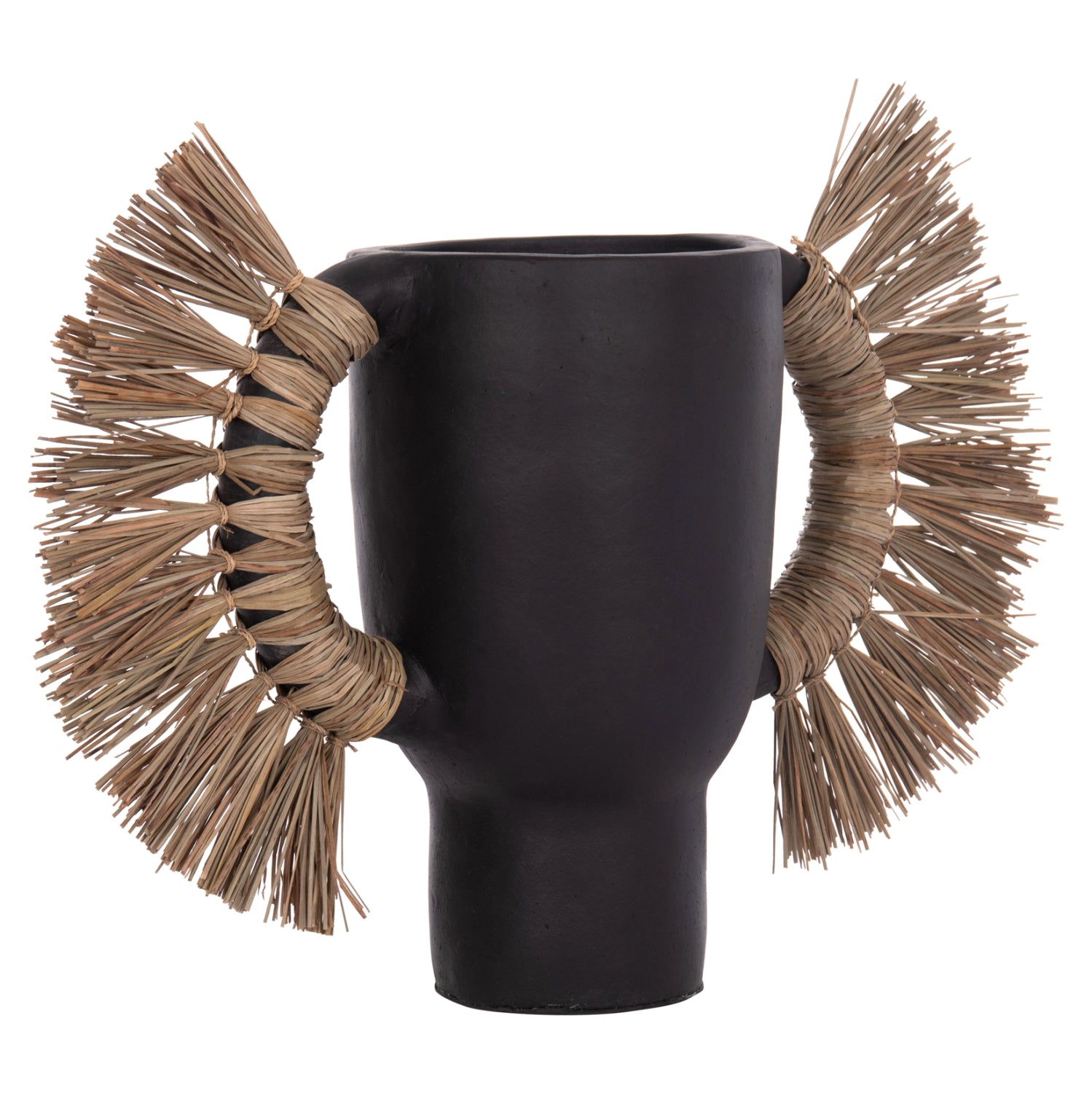 DECORATIVE TABLE VASE ALICA HM4668.01L TERRACOTA IN BLACK COLOR & GRASS--64x22x38Hcm.