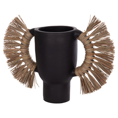 DECORATIVE TABLE VASE ALICA HM4668.01L TERRACOTA IN BLACK COLOR & GRASS--64x22x38Hcm.