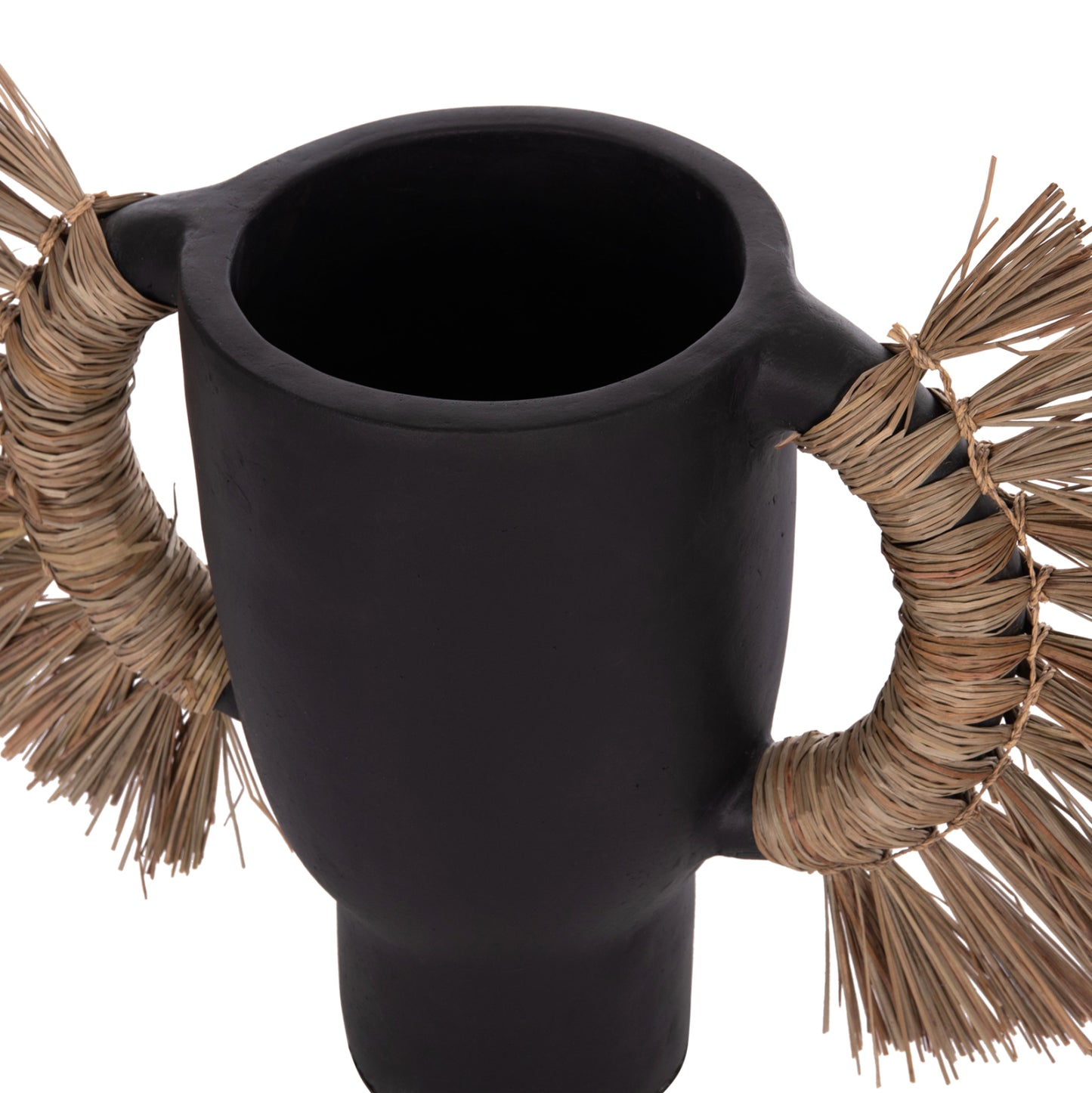 DECORATIVE TABLE VASE ALICA HM4668.01L TERRACOTA IN BLACK COLOR & GRASS--64x22x38Hcm.