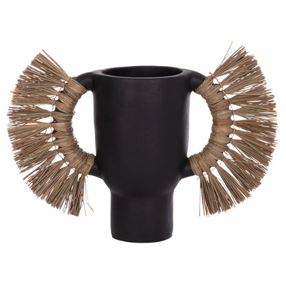 DECORATIVE TABLE VASE ALICA HM4668.01L TERRACOTA IN BLACK COLOR & GRASS--64x22x38Hcm.