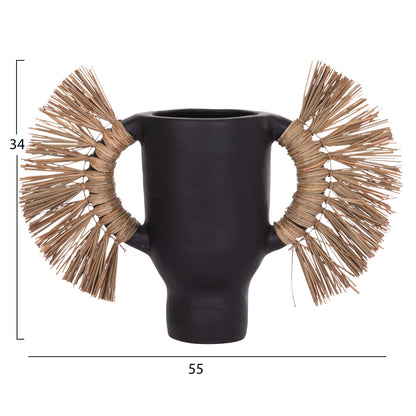 DECORATIVE TABLE VASE ALICA HM4668.01S TERRACOTA IN BLACK COLOR & GRASS--55x19x34Hcm.