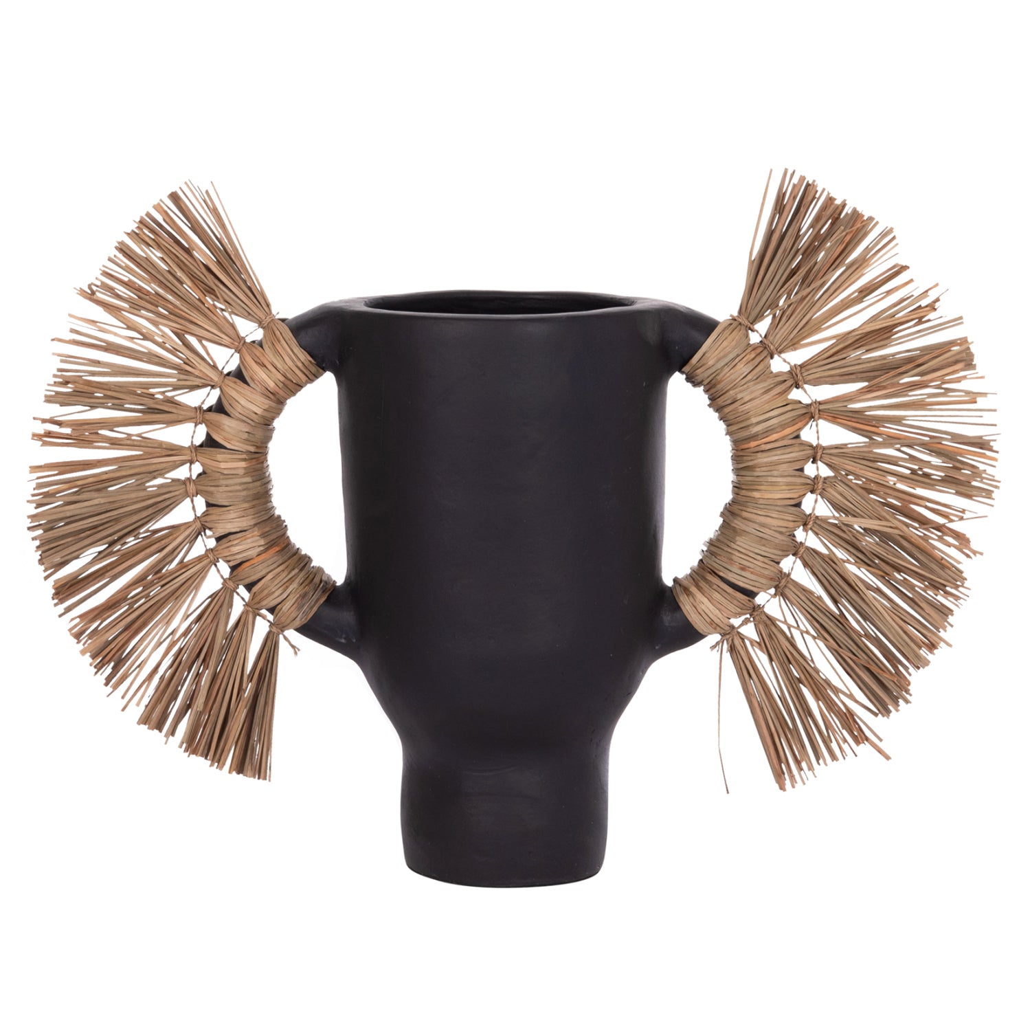 DECORATIVE TABLE VASE ALICA HM4668.01S TERRACOTA IN BLACK COLOR & GRASS--55x19x34Hcm.