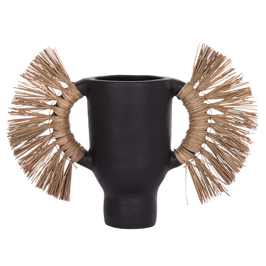 DECORATIVE TABLE VASE ALICA HM4668.01S TERRACOTA IN BLACK COLOR & GRASS--55x19x34Hcm.
