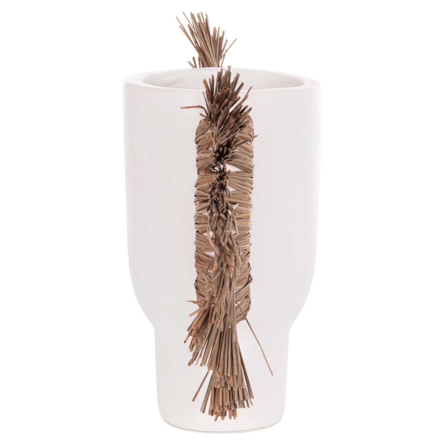 DECORATIVE TABLE VASE ALICA HM4668.02L TERRACOTA IN WHITE COLOR & GRASS--64x22x38Hcm.