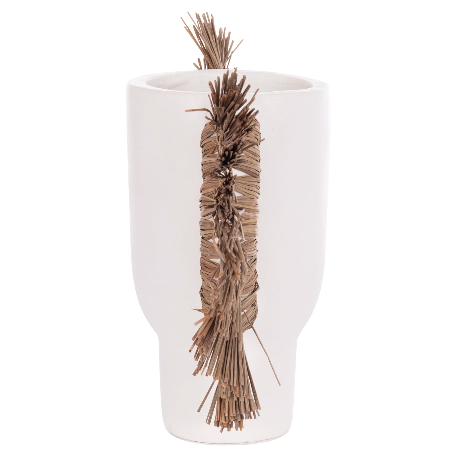 DECORATIVE TABLE VASE ALICA HM4668.02L TERRACOTA IN WHITE COLOR & GRASS--64x22x38Hcm.