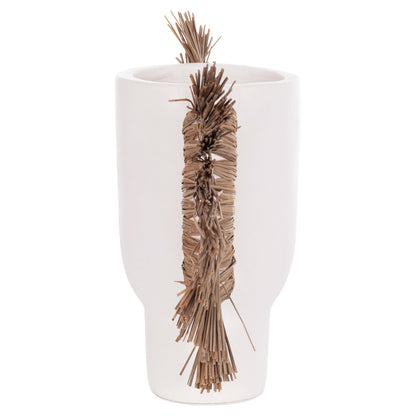 DECORATIVE TABLE VASE ALICA HM4668.02L TERRACOTA IN WHITE COLOR & GRASS--64x22x38Hcm.