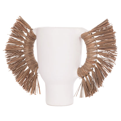 DECORATIVE TABLE VASE ALICA HM4668.02L TERRACOTA IN WHITE COLOR & GRASS--64x22x38Hcm.