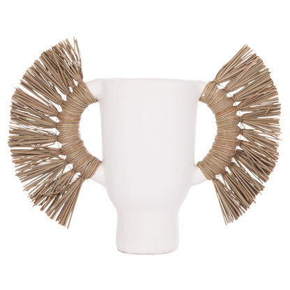 DECORATIVE TABLE VASE ALICA HM4668.02S TERRACOTA IN WHITE COLOR & GRASS--55x19x34Hcm.